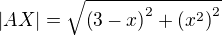 kopírovat do textarea $\left| AX \right| = \sqrt{\left( 3 - x \right)^2 + \left( x^2 \right)^2} $