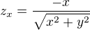 $z_{x}=\frac{-x}{\sqrt{x^2+y^2}}$