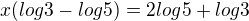 kopírovat do textarea $x(log 3-log5)=2log5+log3$