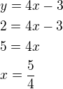 $y=4x-3\nl2=4x-3\nl5=4x\nlx=\frac 54$