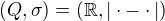 $(Q,\sigma)=(\mathbb{R},|\cdot - \cdot|)$