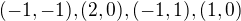 $(-1,-1),(2,0),(-1,1),(1,0)$