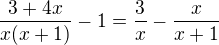 kopírovat do textarea $\frac{3+4x}{x(x+1)}-1=\frac3x-\frac x{x+1}$
