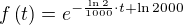 kopírovat do textarea $f\left(t\right)=e^{-\frac{\ln{2}}{1000}\cdot t+\ln{2000}}$