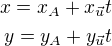 $x=x_A+x_{\vec u}t\\y=y_A+y_{\vec u}t$