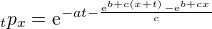 kopírovat do textarea $ _tp_x=\mathrm{e}^{-at-\frac{\mathrm{e}^{b+c(x+t)}-\mathrm{e}^{b+cx}}{c}}$