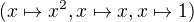 kopírovat do textarea $(x \mapsto x^2,x \mapsto x,x \mapsto 1)$