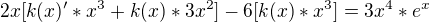 $2x[k(x)'*x^3+k(x)*3x^2]-6[k(x) * x^3]=3x^4*e^x$