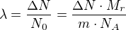kopírovat do textarea $\lambda=\frac{\Delta N}{N_0}=\frac{\Delta N\cdot M_r}{m\cdot N_A}$