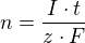 $n=\frac{I\cdot t}{z\cdot F}$