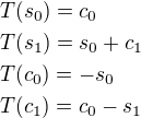 $T(s_0)=c_0\nlT(s_1)=s_0+c_1\nlT(c_0)=-s_0\nlT(c_1)=c_0-s_1$