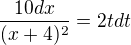 kopírovat do textarea $\frac{10dx}{(x+4)^{2}}=2tdt$