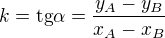 $k=\text{tg}\alpha =\frac{y_{A}-y_{B}}{x_{A}-x_{B}}$