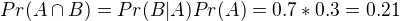 $Pr(A\cap B)=Pr(B|A)Pr(A)=0.7*0.3=0.21$