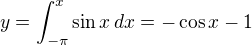 $y =\int_{-\pi}^{x} \sin x\,dx = -\cos x - 1$