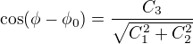 kopírovat do textarea $\cos (\phi - \phi_0) = \frac{C_3}{\sqrt{C_1^2 + C_2^2}}$