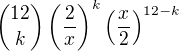 kopírovat do textarea ${12 \choose k }\left(\frac2x\right)^k\left(\frac{x}{2}\right)^{12-k}$