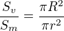 $\frac {S_v}{S_m}= \frac {\pi R^2}{\pi r^2}$