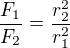 kopírovat do textarea $ \frac{F_1}{F_2}=\frac{r_2^2}{r_1^2}$