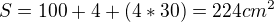 kopírovat do textarea $S = 100+4+(4*30) = 224 cm^{2}$