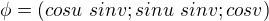 $\phi = (cos u~sin v;sin u~sin v;cos v)$