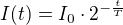$I(t)=I_0\cdot 2^{-\frac{t}{T}}$