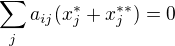 $\sum_j a_{ij}(x^*_j+x^{**}_j)=0$