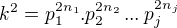 $k^2 = p_1 ^{2n_1} . p_2 ^{2n_2} \,...\,p_j ^{2n_j}$