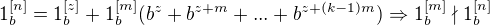 $1_{b}^{[n]} = 1_{b}^{[z]} + 1_{b}^{[m]}(b^z+b^{z+m}+ ... + b^{z+(k-1)m}) \Rightarrow 1_{b}^{[m]}\nmid 1_{b}^{[n]}$
