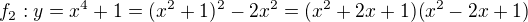 $f_{2}:y=x^{4}+1 = (x^{2}+1)^{2}-2x^{2}=(x^{2}+2x+1)(x^{2}-2x+1)$