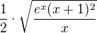 kopírovat do textarea $\frac12 \cdot \sqrt{\frac{e^x (x+1)^2}{x}}$