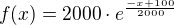 $f(x)=2000\cdot e^{\frac{-x+100}{2000}}$