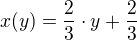 $x(y)=\frac{2}{3}\cdot y+\frac{2}{3}$