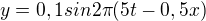 $y=0,1sin 2\pi (5t-0,5x)$