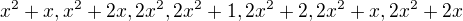 $x^2+x,x^2+2x,2x^2,2x^2+1,2x^2+2,2x^2+x,2x^2+2x$