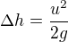 $\Delta h = \frac{u^2}{2g}$