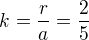 $k=\frac{r}{a}=\frac{2}{5}$