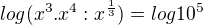 $log(x^3.x^4:x^\frac{1}{3}) =log10^5 $