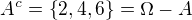 $A^c = \{2, 4, 6\} = \Omega - A$
