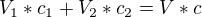 $V_{1}*c_{1}+V_{2}*c_{2}=V*c$