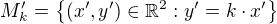 $M'_k=\{(x',y')\in \mathbb{R}^2: y'=k\cdot x'\}$