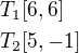 $T_1[6,6]\nlT_2[5,-1]$
