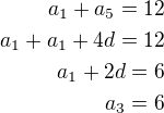$a_1+a_5=12\\a_1+a_1+4d=12\\a_1+2d=6\\a_3=6$