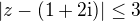$|z-(1+2\mathrm{i})| \le 3$