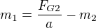 kopírovat do textarea $m_{1}=\frac{F_{G2}}{a}-m_{2}$