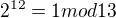 kopírovat do textarea $2^{12}=1mod13$