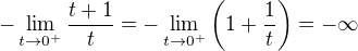 $-\lim_{t\to 0^{+}}\frac{t+1}{t}=-\lim_{t\to 0^{+}}\(1+\frac{1}{t}\)=-\infty$