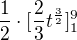 $\frac{1}{2}\cdot [\frac{2}{3}t^{\frac{3}2{}}]_{1}^{9}$