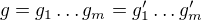 $g=g_1\ldots g_m=g_1'\ldots g_m'$