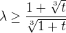 $\lambda \ge \frac{1+\sqrt[3]{t}}{\sqrt[3]{1+t}}$